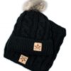 BABY NELLYS Zimní pletená čepice s bambulí + komínek, černá, vel. 104/116