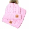 Zimní pletená čepice s bambulí + komínek, světle růžová