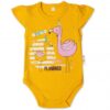 Baby Nellys Bavlněné kojenecké body, kr. rukáv, Flamingo – hořčicové, vel. 74