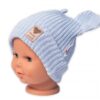 Pletená bavlněná čepice s oušky, dvouvrstvá, Hand Made Baby Nellys, modrá, vel. 80/86
