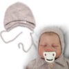 Pletená čepička na zavazování bonetka Boy, Hand Made Baby Nellys, béžová, vel. 68/74