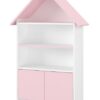 Dřevěná knihovna/skříň na hračky Nellys Domeček, bílá/růžová