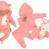 Sada do porodnice 5D, body, polodupačky, kabátek, čepička, rukavičky – meruňka, vel. 62