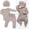 Žebrovaná rostoucí souprava 3D, Baby Girl – taupe