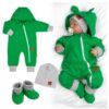 Rostoucí teplákový overal pro miminko, čepice, botky, 3D, Nature – zelený