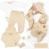 Žebrovaná sada, Star 5D, body, polodupačky, kabátek, čepička, rukavice – bílá béžová, 68