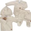 Sada do porodnice 4D, žebrovaná, body, polodupačky, kabátek a čepička, ecru, vel. 62