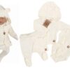 Sada do porodnice 5D, body, polodupačky, kabátek, čepička, rukavičky – ecru, vel. 56