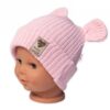 Pletená bavlněná čepice s oušky, dvouvrstvá, Hand Made Baby Nellys, růžová, vel. 68/74